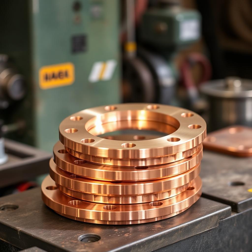 Stack of custom cut copper flanges