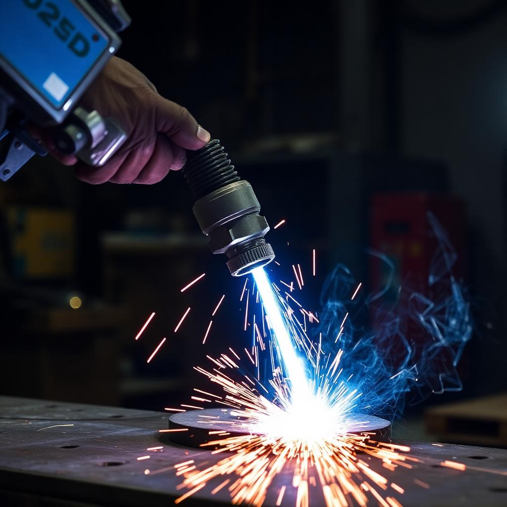 Plasma cutter mid-cut on a thick steel flange blank