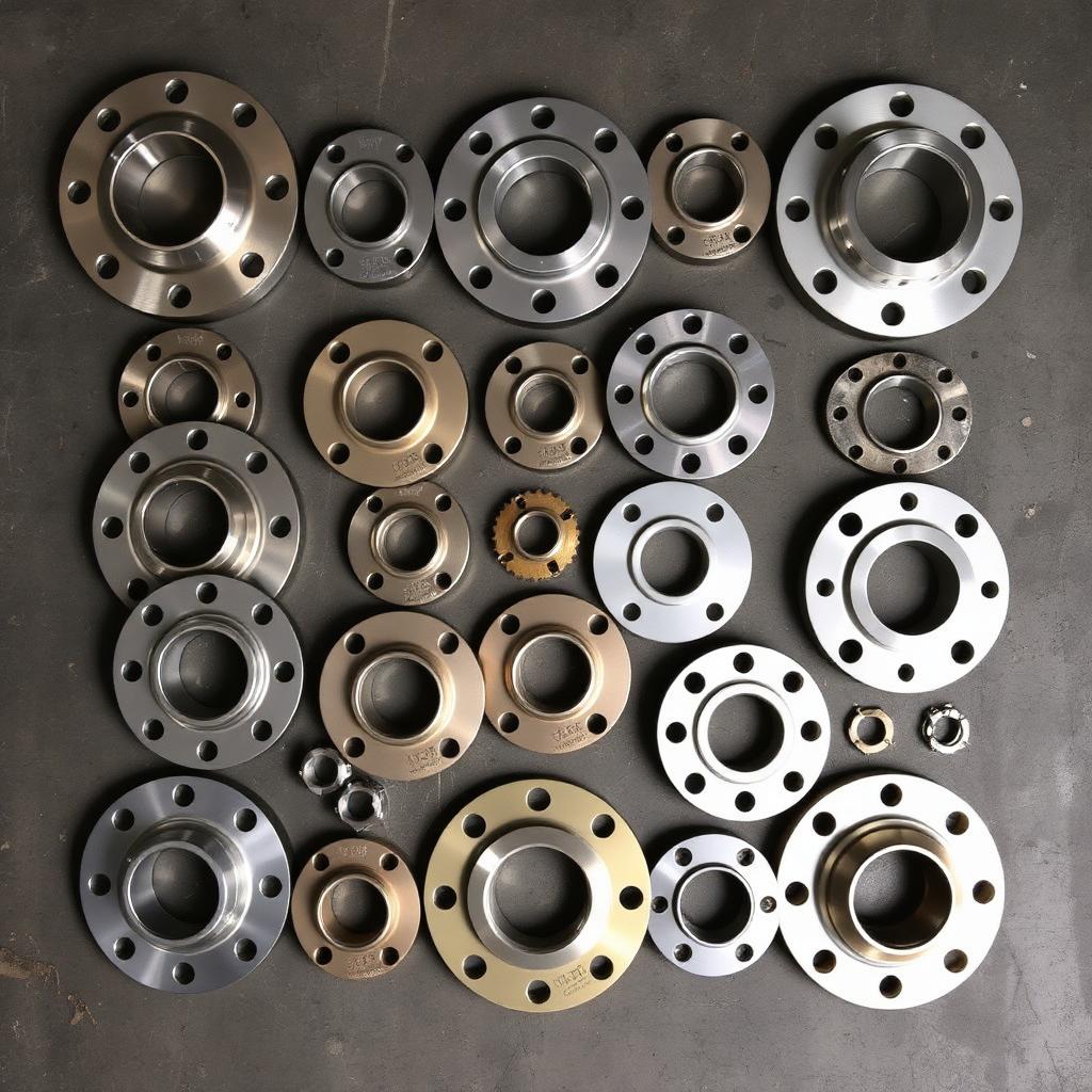 Assortment of finished custom flanges in various sizes and materials